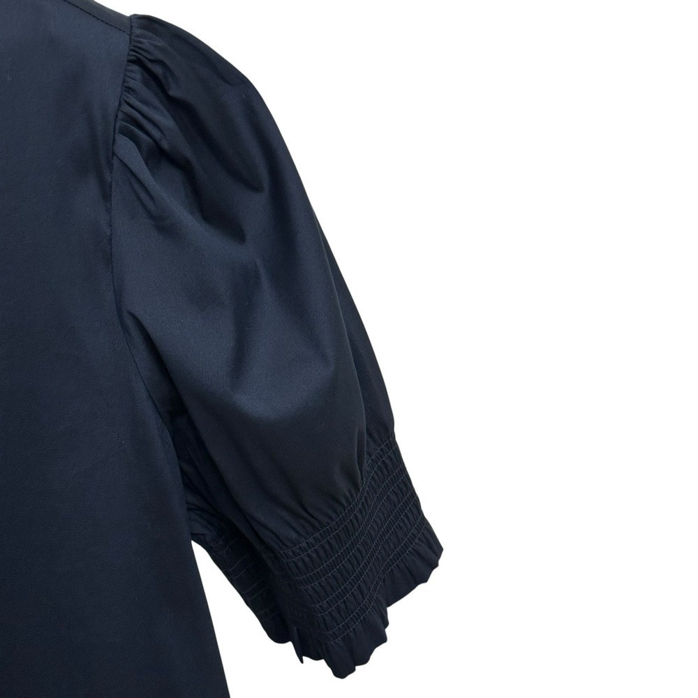 Chico's size 3 (16-18) Women's Navy Blue Smocked Puffed Sleeve Midi Dress - Picture 3 of 10